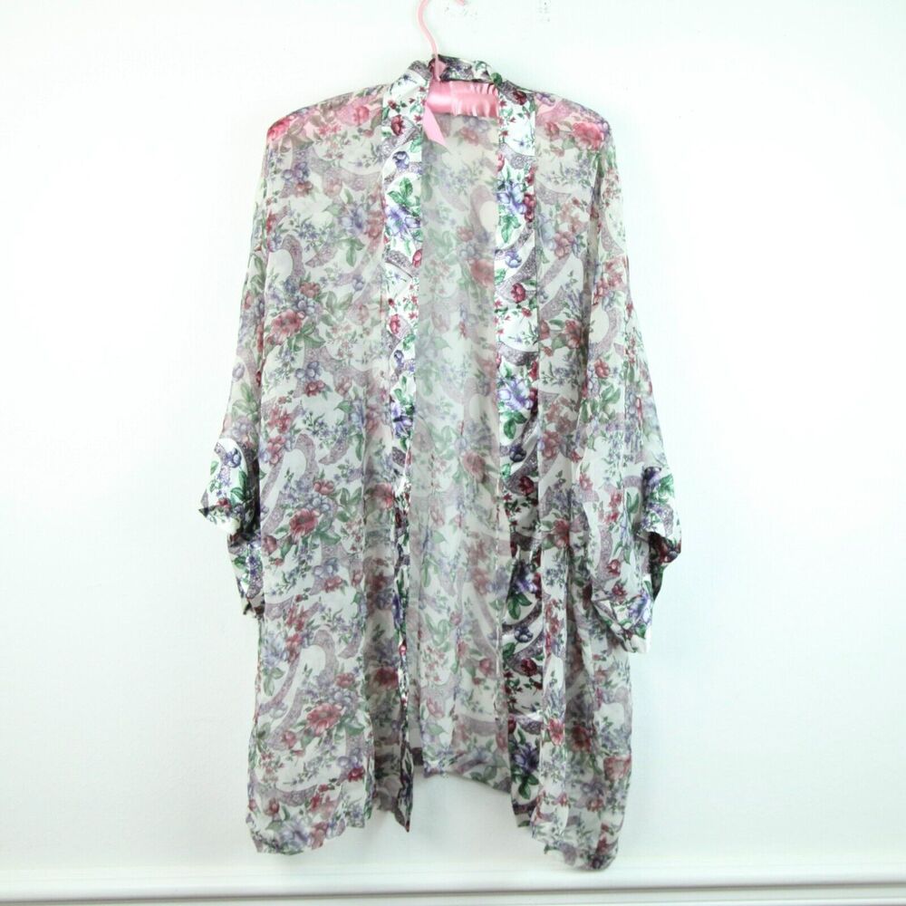 Victorias Secret Robe One‎ Size Vintage 90s Gold Label Sheer Floral Fairy Kimono